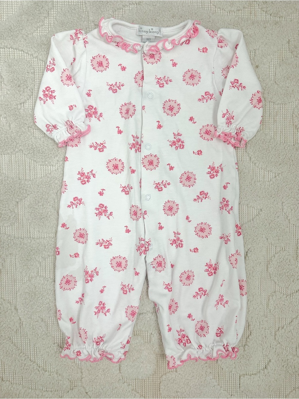Kissy Kissy pink floral convertible gown NB EUC